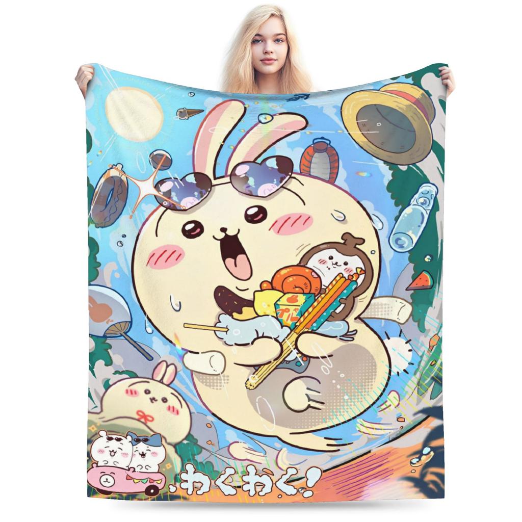 Chiikawa Cute Cartoon Manga Blanket Hachiware Usagi Wool Vintage Soft Throw Blanket for Home Decoration