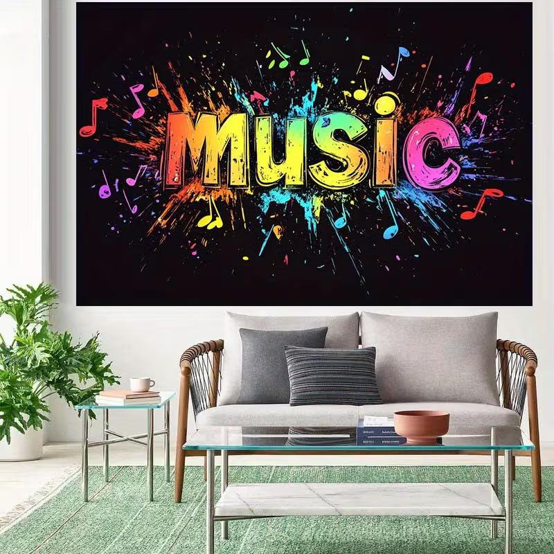 2D Music Graffiti Art Backdrop Colorful Notes for Music Themed Party Banner