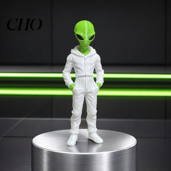 Statua di Figura Alieno con Cappuccio che Indossa Felpa con Cappuccio, Statuetta Verde Stampata in 3D, Scultura da Collezione, Decorazione Desktop Sci-Fi Regalo per Appassionati E-sport
