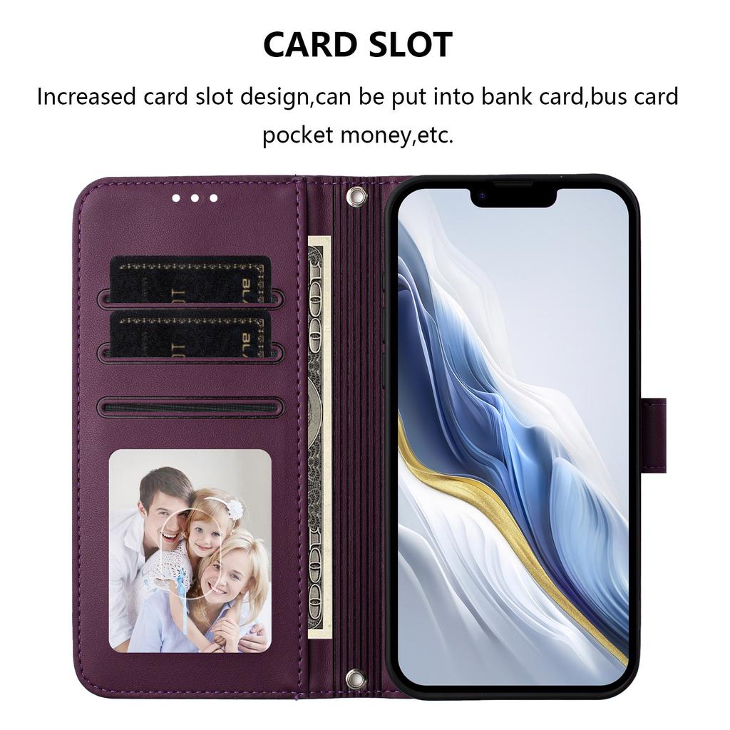 For iPhone 15 Pro Max Leather Case Wallet Stand Phone Cover with Wrist Strap