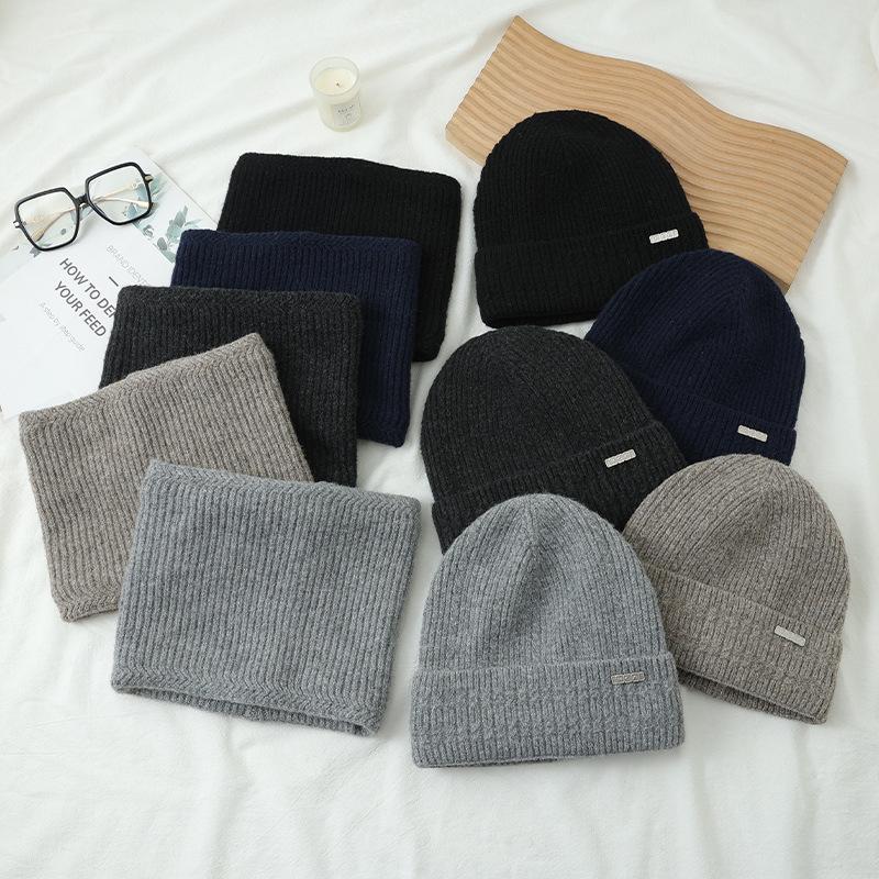 Men's Hat Outdoor Cold Proof Scarf Warm Proof Suit Autumn and Winter Riding Versatile Knitted Cold Hat Retro Pile Hat Trendy