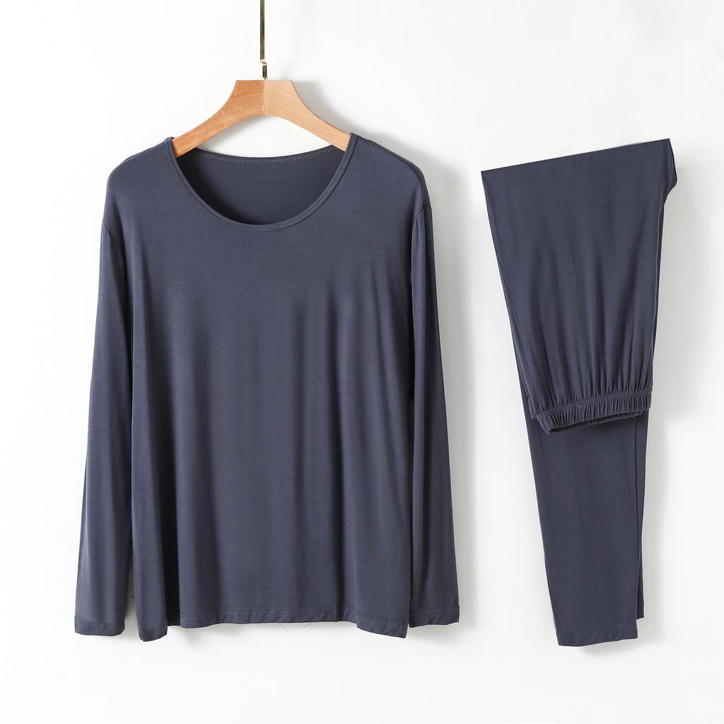 Modal Mens Homewear Pajamas V-neck Long Sleeve Pants Kit Draping Smooth Elastic Comfortable Sleepwear Pyjama Homme