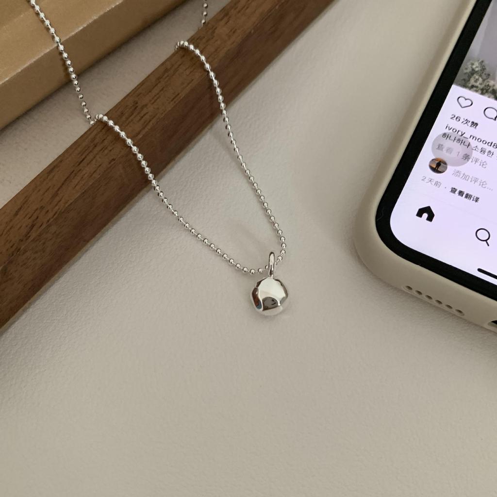 Sterling Silver S925 Minimalist Bean Necklace - Geometric Versatile Clavicle Chain for Women