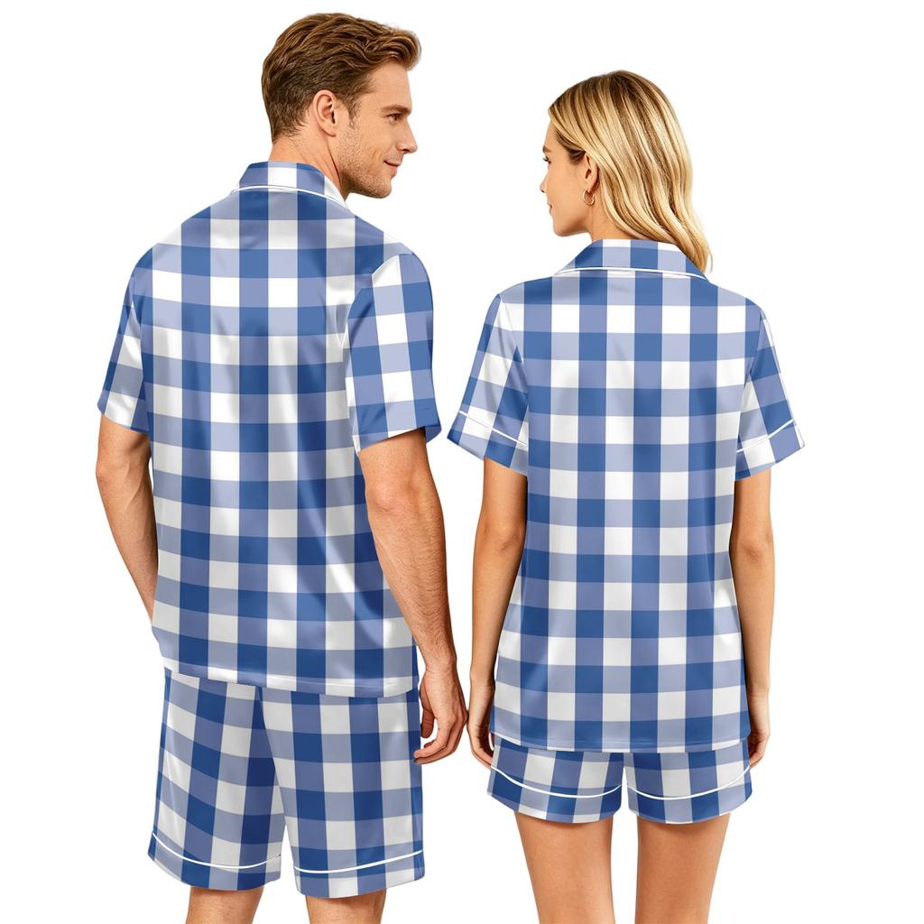 Matching Couple Pajama Set Short Sleeve Button Down Shirt with Shorts Soft Sleepwear S-XXXXL
