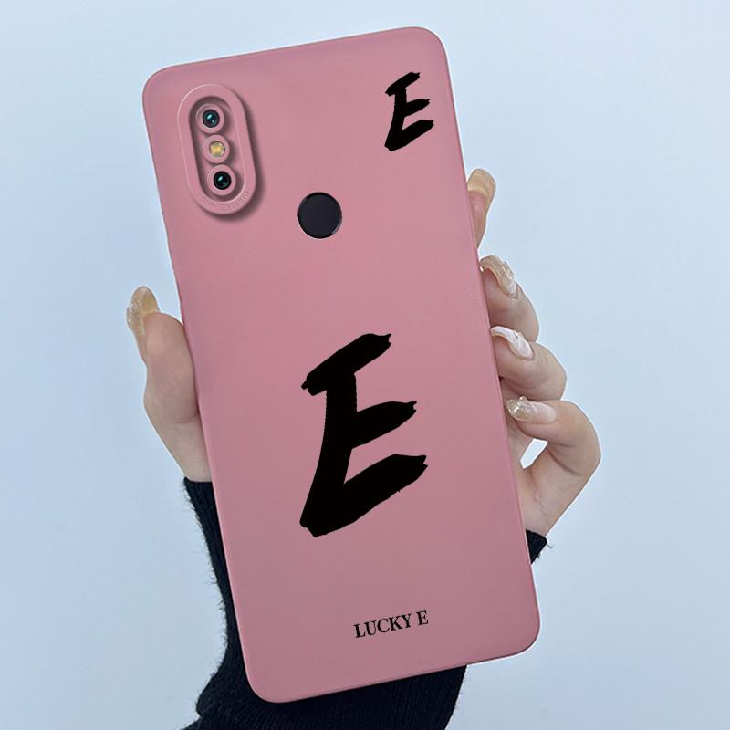 Lucky Initial Letter Phone Case For Xiaomi Mi A2 (Mi 6X) Casing Full Protect Camera Lens Shockproof TPU Soft Matte Cover Bumper