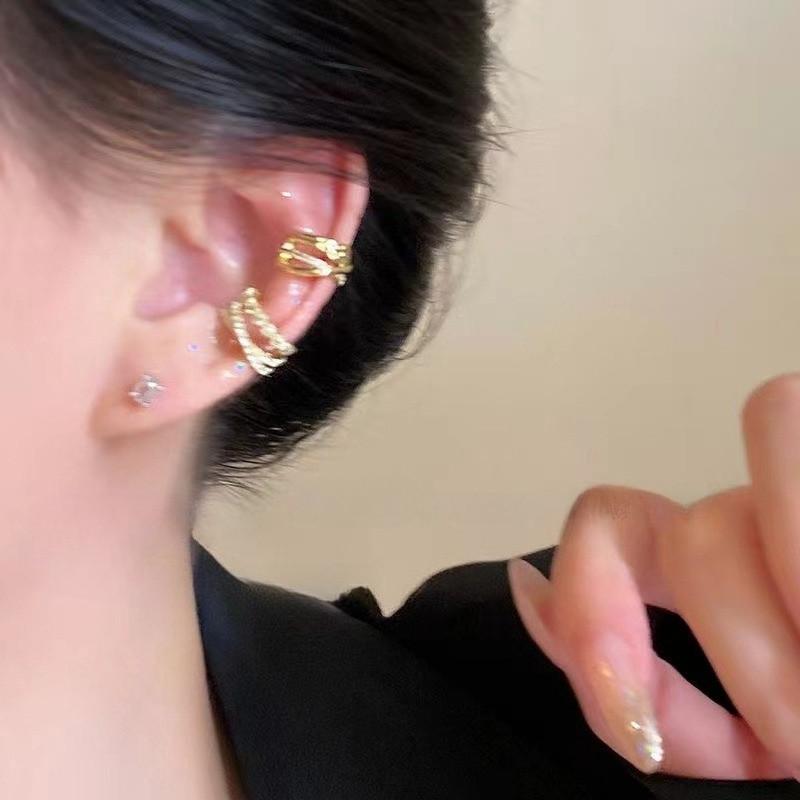 Light Luxury Rhinestone Heart Clip-on Earrings for Women Temperament Butterfly Ear Bone Clip Jewelry Earrings