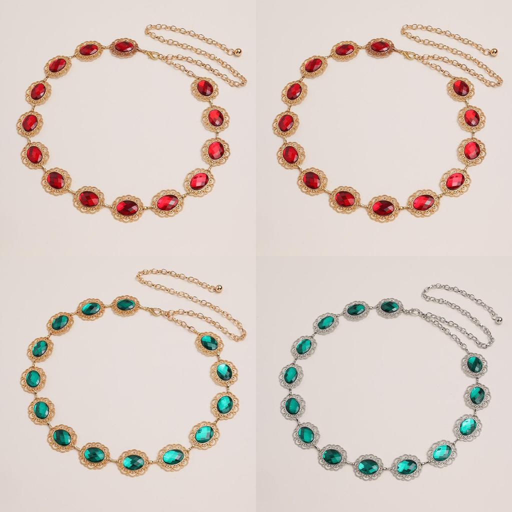 Elegant Female Metal Hollow Waist Chain With Rhinestone Buckle For Summer Fashion Accessories