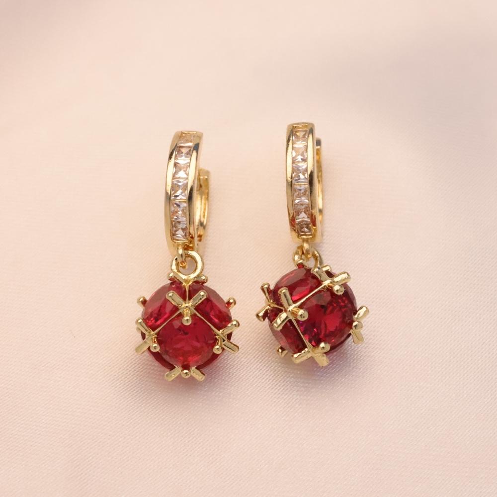 

1 Pair Luxury Spherical Dangle Earrings for Women Zirconia Earring Jewelry Wedding Party Accessories красный