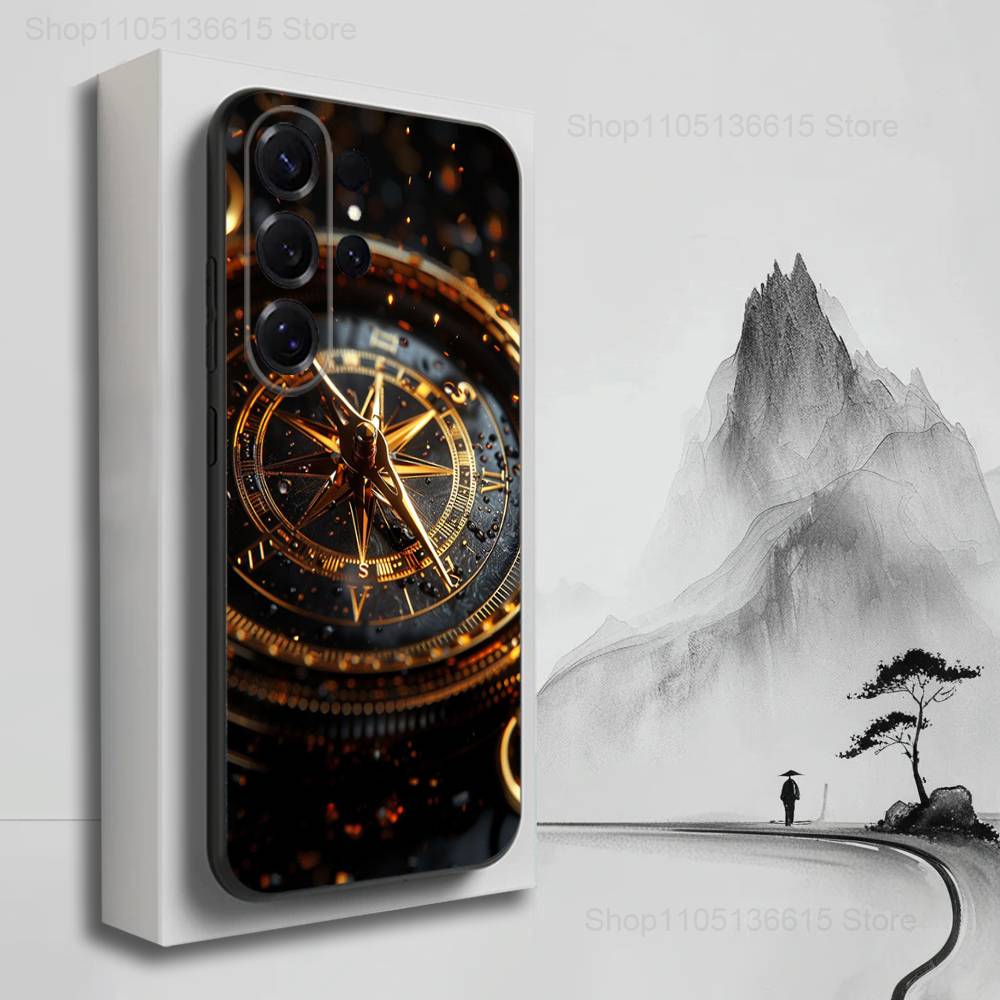 Art Navigation Compass For Samsung S9,S10,S20,S10,S21,S25,S24,S23,Ultra,FE,Plus,Lite,Soft Silicone Black Case