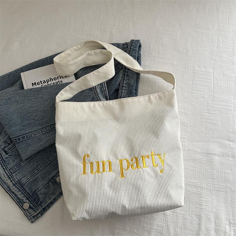 College style letter corduroy bag women's 2025 autumn new trendy fashion casual large capacity tote bag