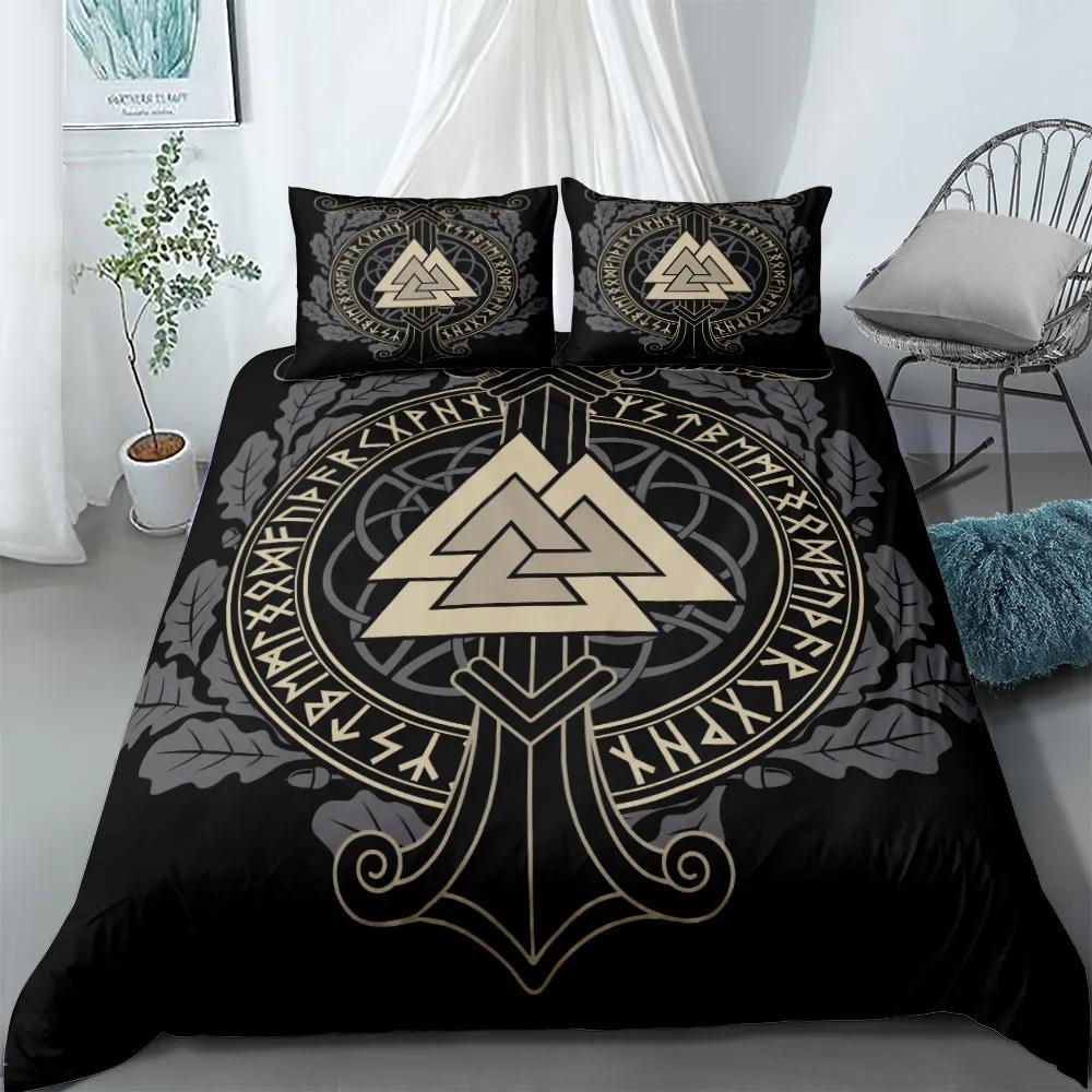 Vikings Yggdrasil Fenrir Wolf Bedding Set King Queen Double Full Twin Single Size Mythology Symbols Runes Bed Linen Set