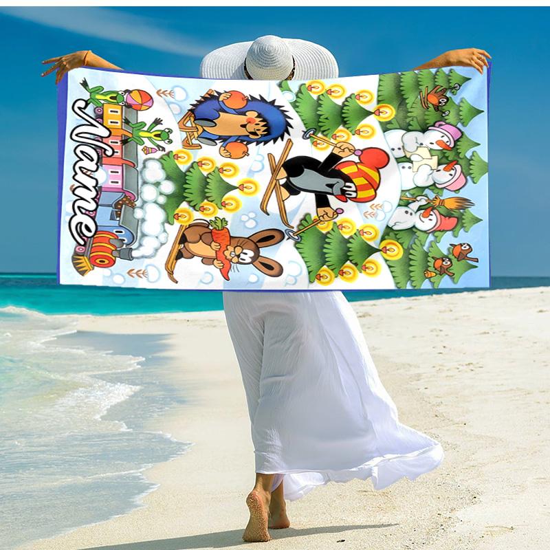 Personalized customized proof beach towel with The Little Mole pattern - soft, absorbent,quick-drying,perfect swimming,camping&bathing