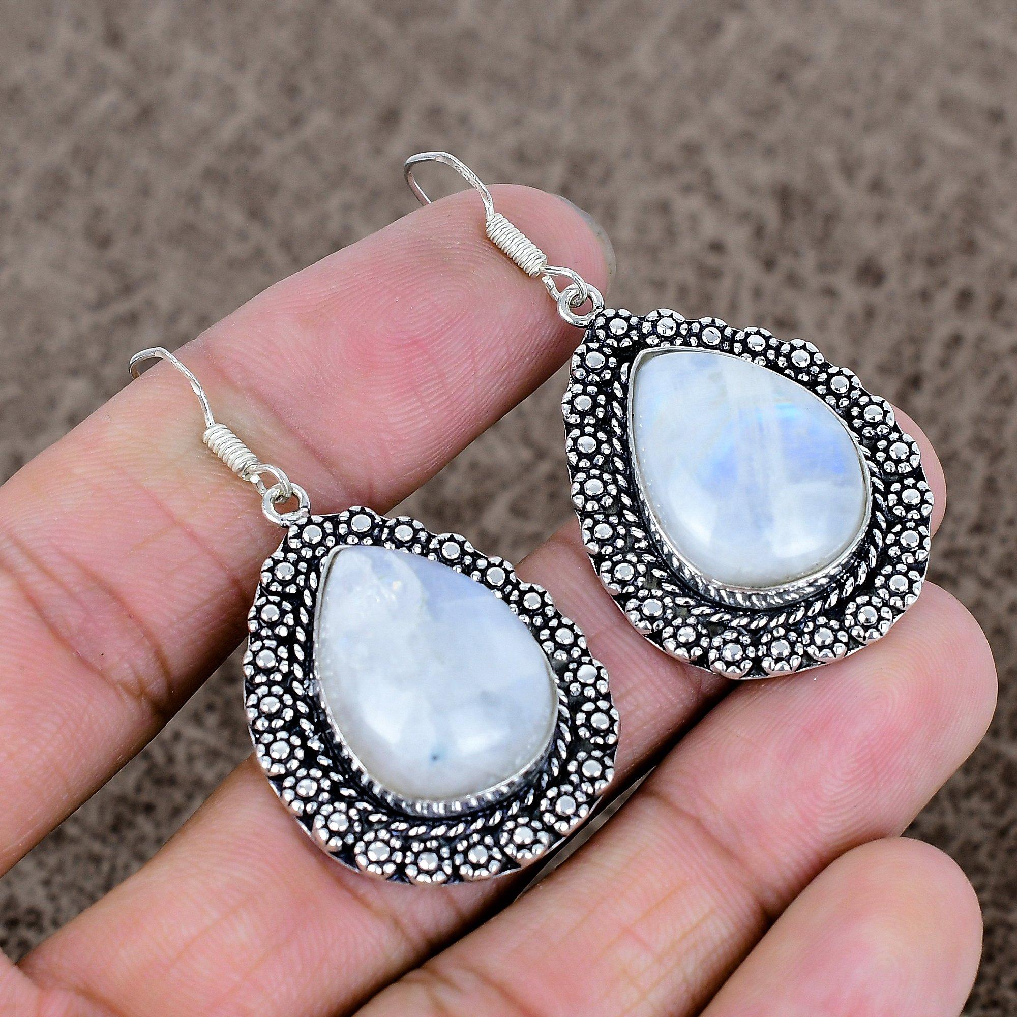 

Moonstone Gemstone Handmade 925 Sterling Silver Jewelry Earring 2.01 KKG-676
