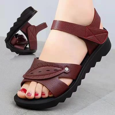 Sommer Frauen Sandalen Neue Mode Aus Echtem Leder Frauen Offene spitze Rutschfeste Schwarz Plateau Sandalen Mutter Casual Flache Strand Sandalen