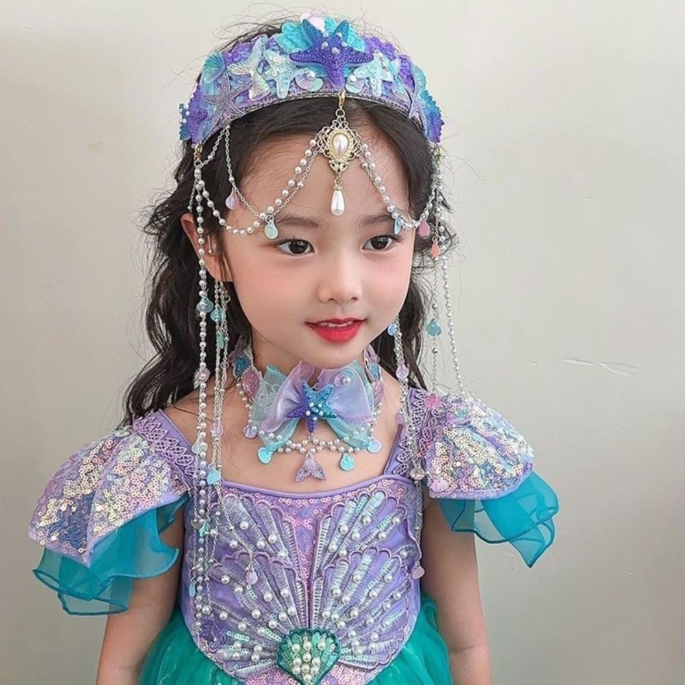 Round Tiaras Hairpin Mermaid Princess Headband Tassel Tassel Crown  Cosplay