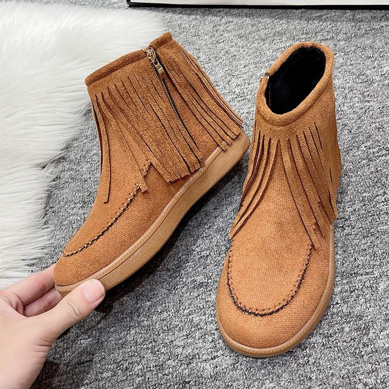 Ankelstøvlett med moderne støvler Vinter Rund tå Lav hæl Damesko på salg 2024 Nye Ensfargede Etniske Damestøvler Botas Femininas