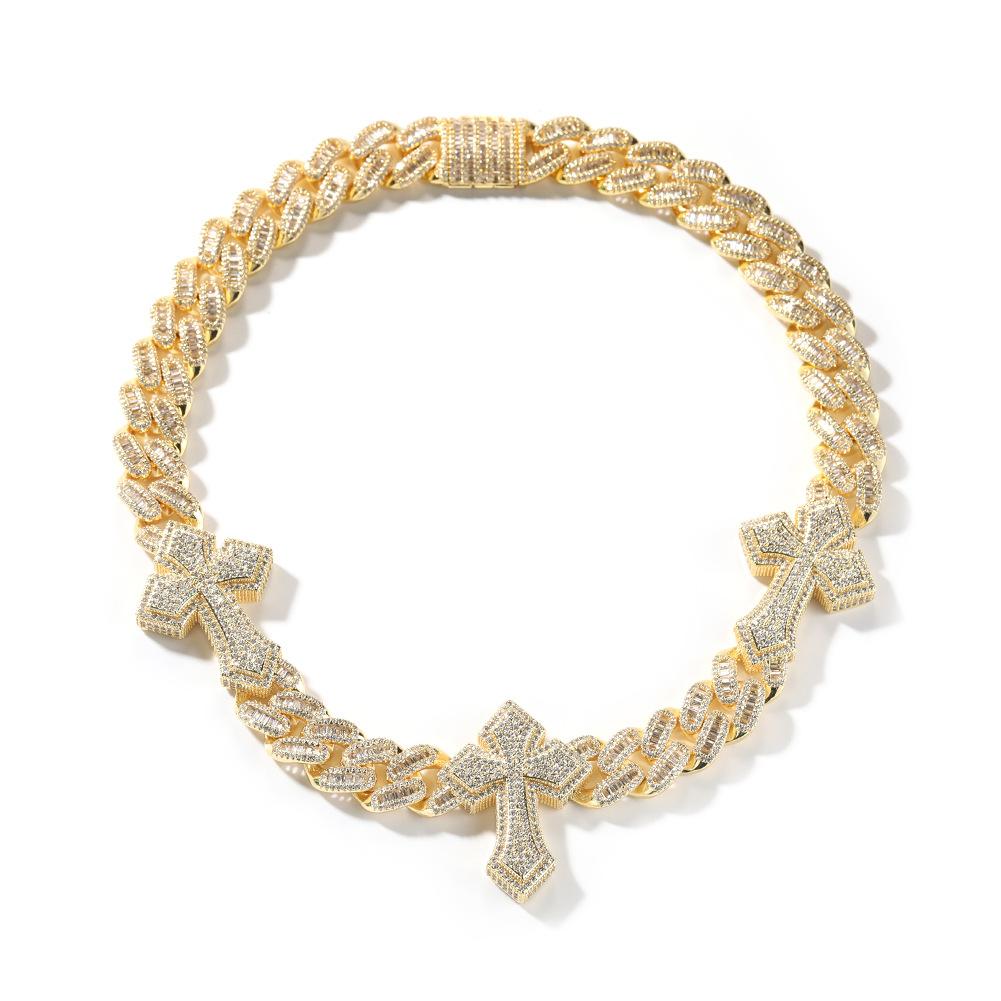 New Fashion Punk Full Diamond Cross Cuban Chain Hiphop Men's Street Dance Cool Neck Chain Tide