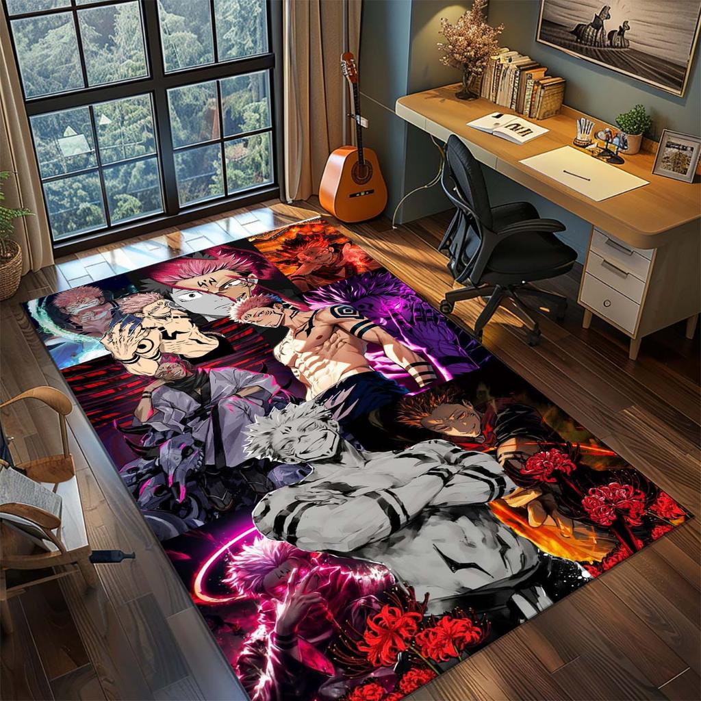 Jujutsu Kaisen Tappeto Durevole in Poliestere Tappeto Anime Antiscivolo Tappetino per Pavimento Soggiorno Camera da Letto -QJY