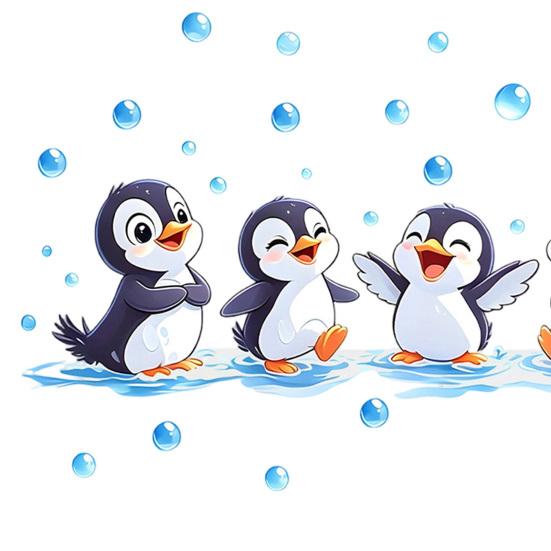 Pinguin Wandaufkleber, Niedliche 4 Glückliche Pinguine Bade-Deko, Selbstklebende Abnehmbare Wandsticker für Badezimmer, Kinderzimmer & Duschwandkunst