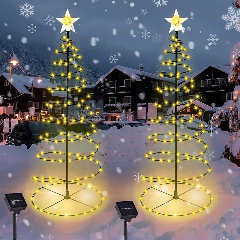 1 Pack Outdoor Christmas Decorations 60CM Height Waterpoof Spiral Solar Christmas Tree Lights 8 Modes Lights for Garden Patio Yard Walkway Driveway