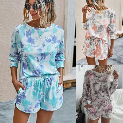 Margrine Women/’s Tie Dye Printed Pajamas Set Long Sleeve Tops with Shorts Long Lounge Set Casual Two-Piece Sleepwear