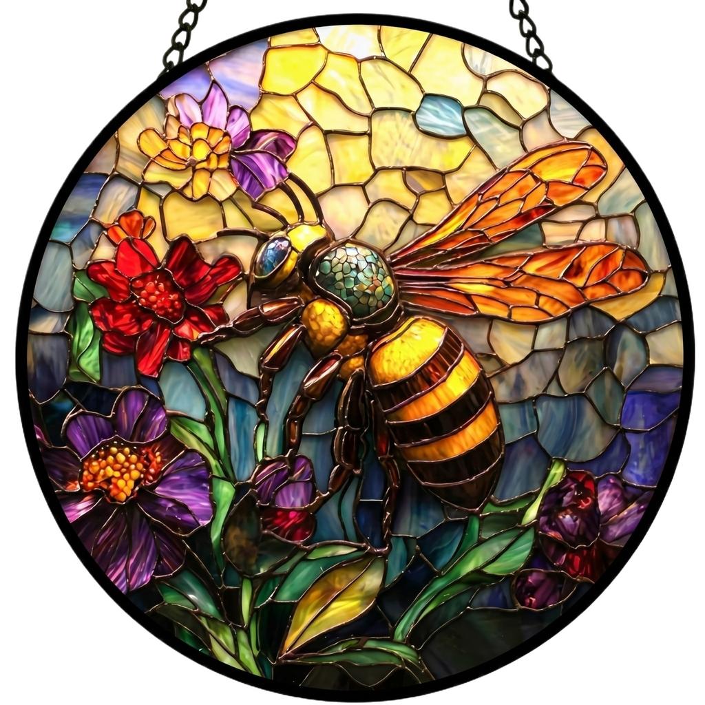 2D Acrylic  Stained Glass Window Hanging Decoration — Bee-Shaped Suncatcher, Suitable For Doors,  And Home Decor; Mother's Day