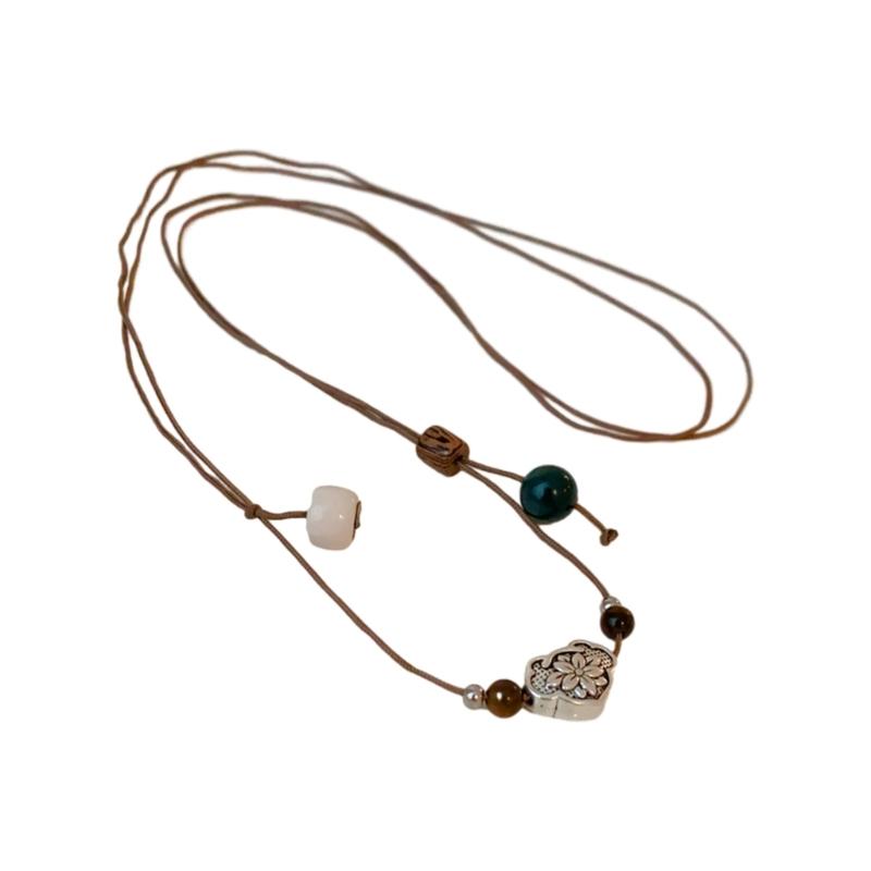 

2023 Niche Self-Made National Trend Jade Beads Lucky All-Matched Double Layer Necklace Retro Beaded Chain Necklace