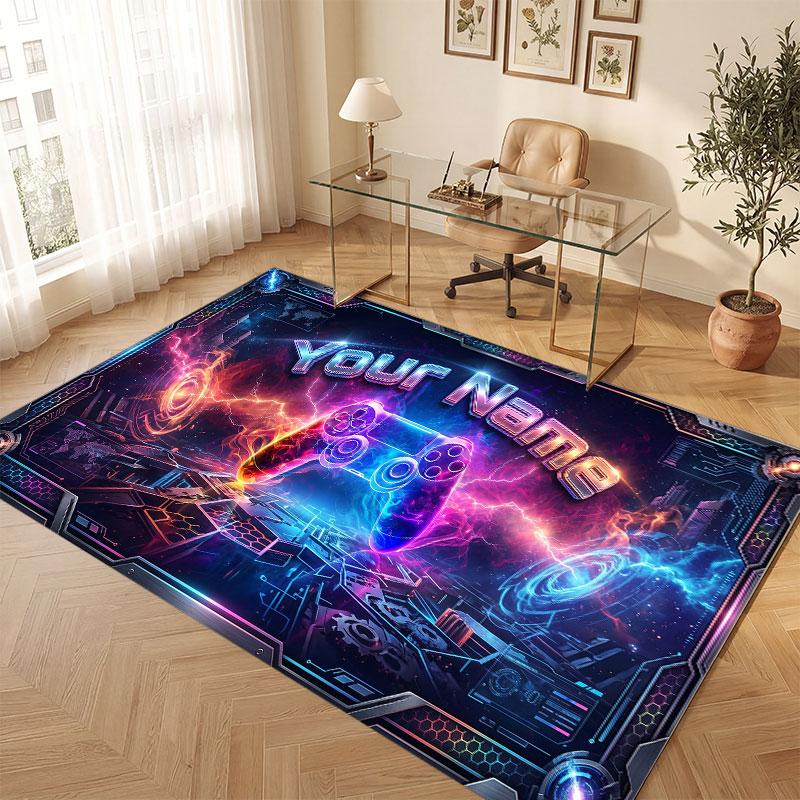 Neon Colorful Theme Crystal Velvet Floor Rug Personalized Custom Name Text Warm Carpet Home Decoration