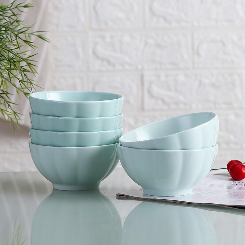 Haoya Jingdezhen Nordic Celadon Pumpkin Underglaze Ceramic Rice Bowl Set 4.5-inch