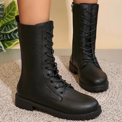 Mode Mode Bottes à Lacets et Fermeture Éclair pour Femmes Automne Hiver 2025 Plateforme Solide Bottes Modernes Femme Talon Carré