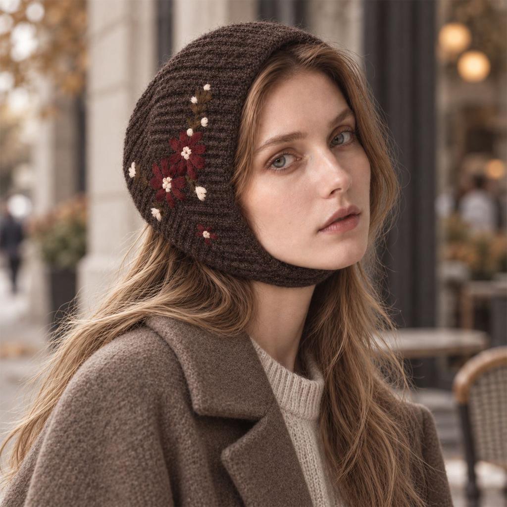 Women's Vintage Embroidered Floral Headscarf Warm Hair Wrap Hat Headwear for Winter