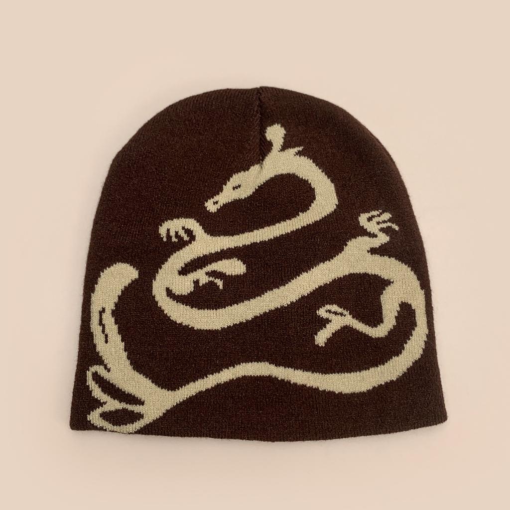 Autumn and winter retro contrasting color dragon jacquard knitted hat men and women warm personality street outdoor hip hop pullover hat