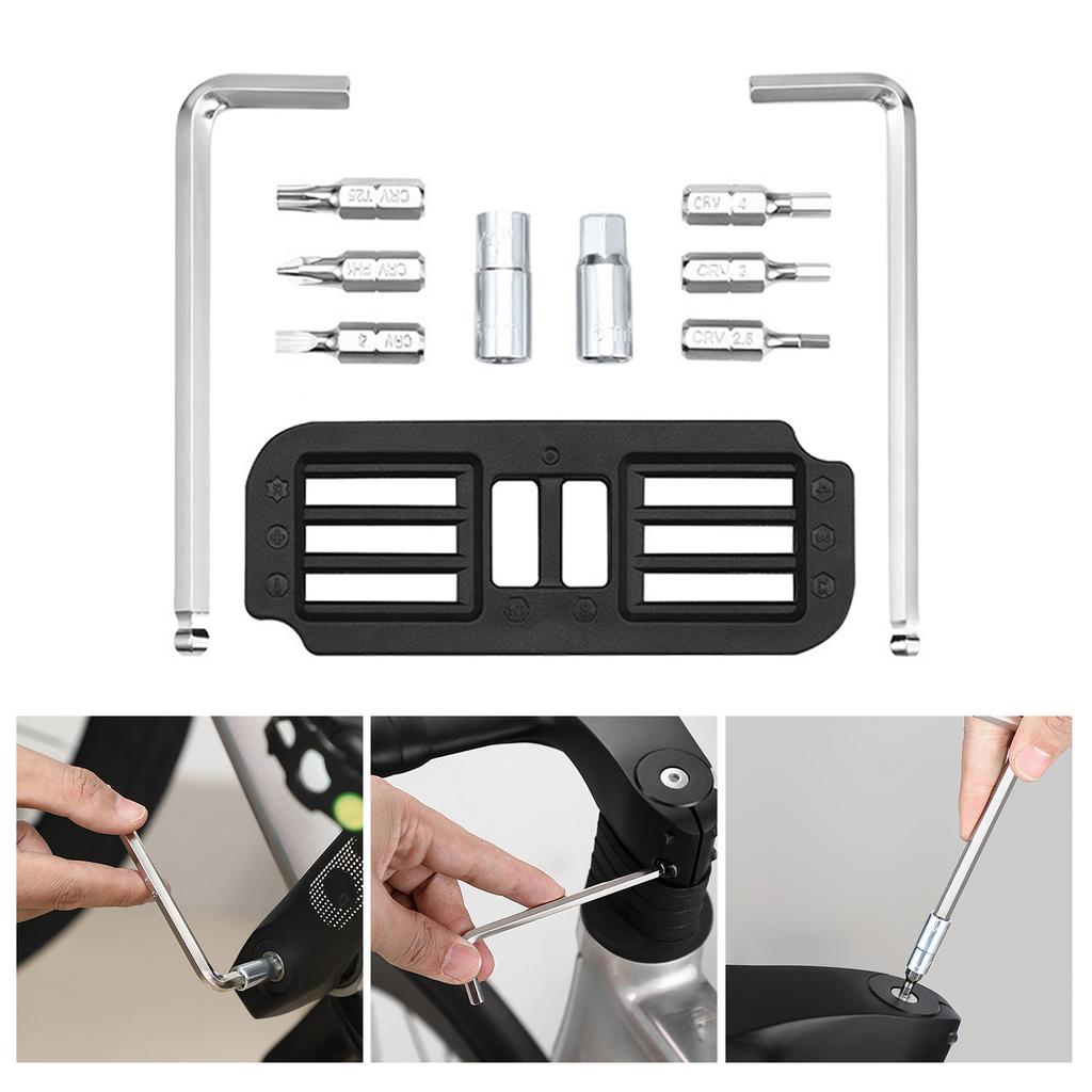 10 in 1 Bicycles Maintenance Tool Pocket Size Heavy Duty Bikes Multiple Tool Multifunctional Bikes High Strength Wrench