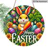 2D Flat 1pc Vintage Easter Bunny Metal Sign, Round Aluminium Door Mount Decor, 8x8 in, Farmhouse Style Wall Art for Home, Room, Street, Shop, Garage