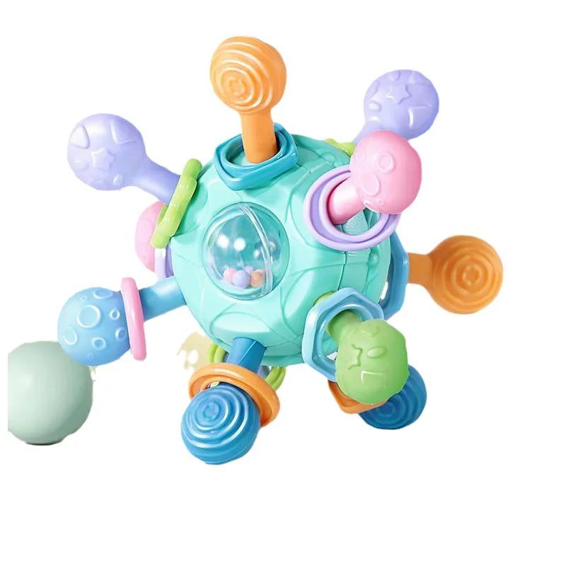 Baby Toys 0 12 Months Rotating Rattle Ball Grasping Activity Baby Development Toy Silicone Rattles Baby Sensory Toys for Babies