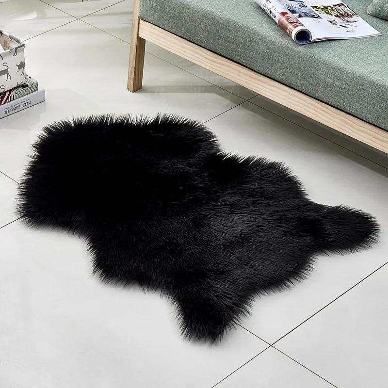 

Faux Fur Rugs Fluffy Plush Carpet Bedroom Sofa Seat Cushions Machine Washable Home Bedside Rug Children s Room Home Decor 40-60cm чёрный