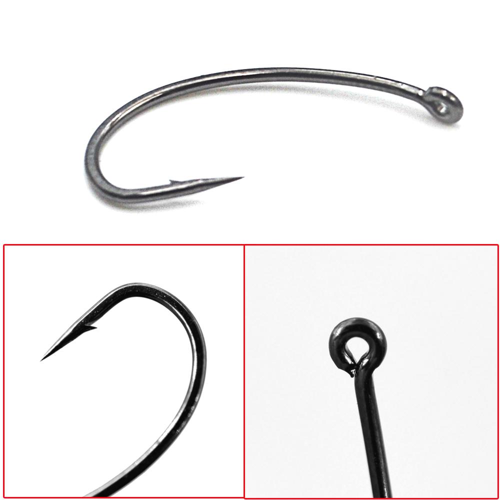 MNFT 50Pcs Fly Tying Hooks Carp Fishing Trout Hook Barb Curved Shank Dry Fly Hook for Freshwater Saltwater