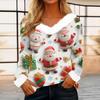 Women's Casual Fashion Long Sleeve Christmas Printed Flannel Collar Top