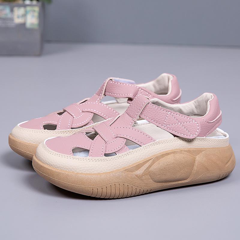 2025 Women's Thick-Soled Velcro Sandals – Breathable, Soft, Casual White Shoes