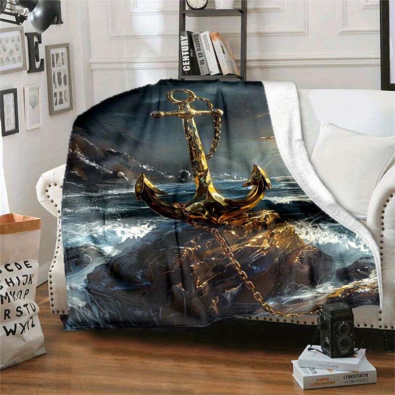Elegant Golden Anchor Printed Blanket: Perfect for Cozy Nights and Festive Gifting - Available In Various Sizes