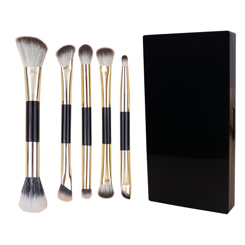 5-Piece Double-Ended Eyeshadow and Eyeliner Brush Set with Mirror