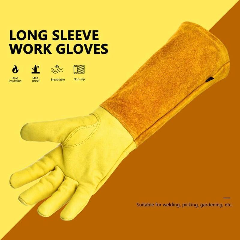 1 Pair Long Thorn Proof Working Mitten Breathable Leather Garden Gloves with Forearm Protection Floral Gauntlet Best Garden Gift