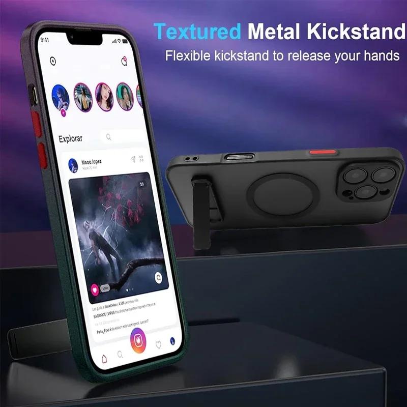UYUXIO Magnetic Phone Case with Metal Kickstand for iPhone 17 16 Pro Max 15 14 Plus 13 12 Mini Stand Cases Cover with Holder