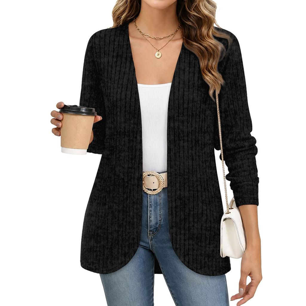 Cardigan décontracté à manches longues de couleur pour femme, haut en maille à ouverture sur le devant pour un usage quotidien