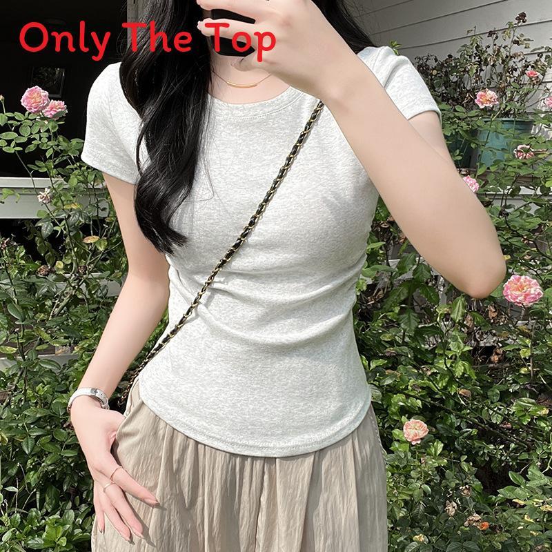 Cotton Short Sleeve T Shirt For Women With Pleated Design And Slim Fit For Casual Wear