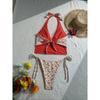 2026 Summer Floral Halter Bikini Women's Sexy Backless Swimwear with Tie Detail Summer Strappy Two Piece Bathing Suit Holiday