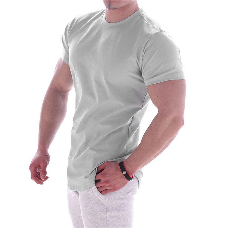Muscular Men's Fitness Clothes Sports T-shirt Tight Sko Elastic Training Quick Dry Clothes Casual Short Sleeves