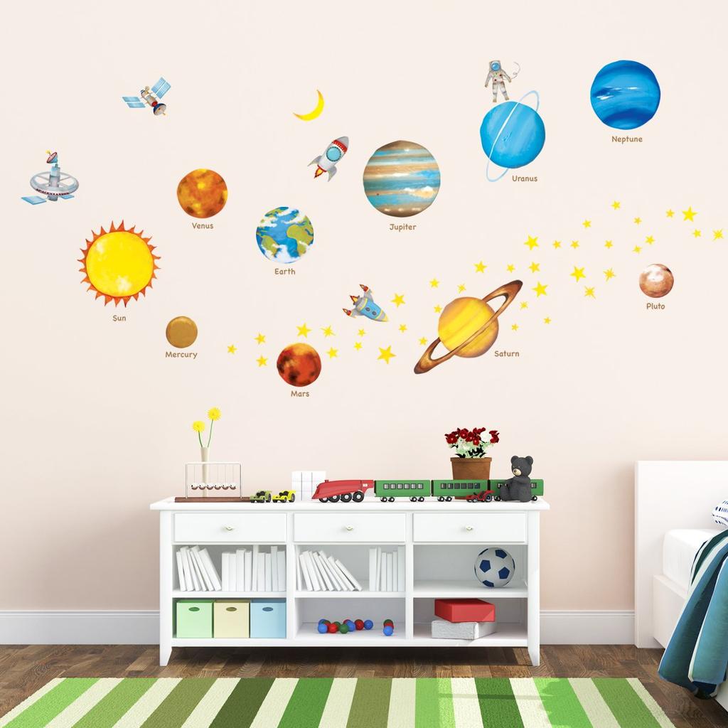DECOWALL Space and Planets Wall Kids Wall Transfer Wall Art Bathroom Kids Wallpaper DS8-1307 (Medium) Sticker, Decor, Kindergarten, Nursery, Room,