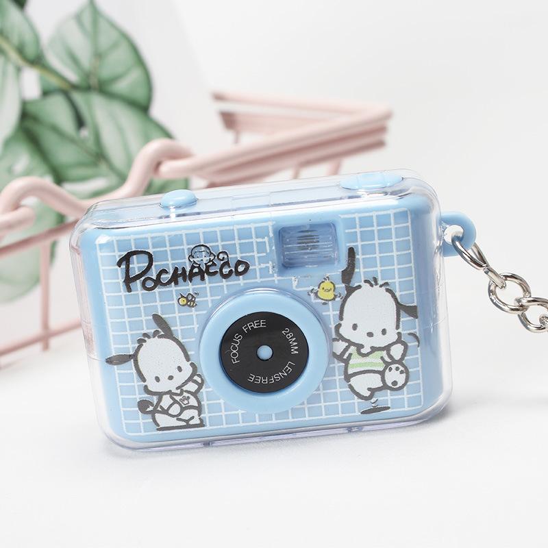 Sanrio Kuromi Cinnamoroll Glowing small camera keychain Kawaii Melody Pochacco Key Ring Camera