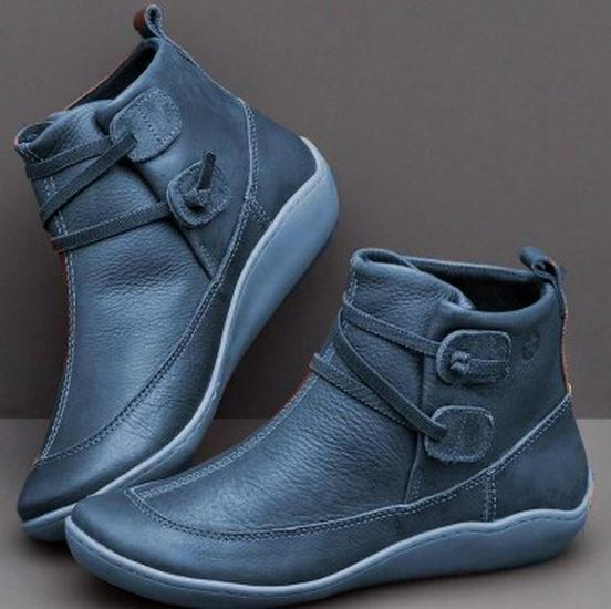 Winter New Martin Boots for Women - Short Round Toe Leather Boots - Large Size Low Boots.